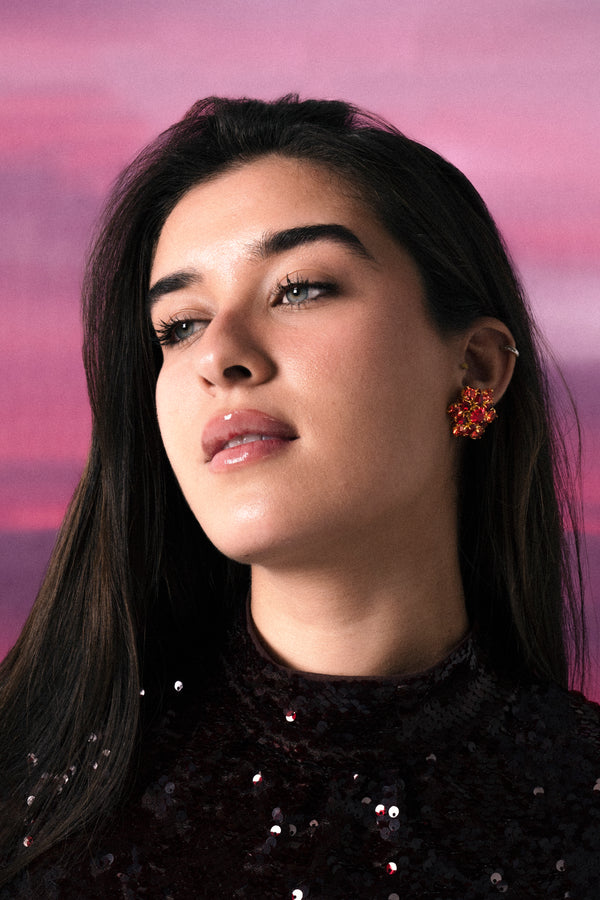 Red Bloom Stud Earrings