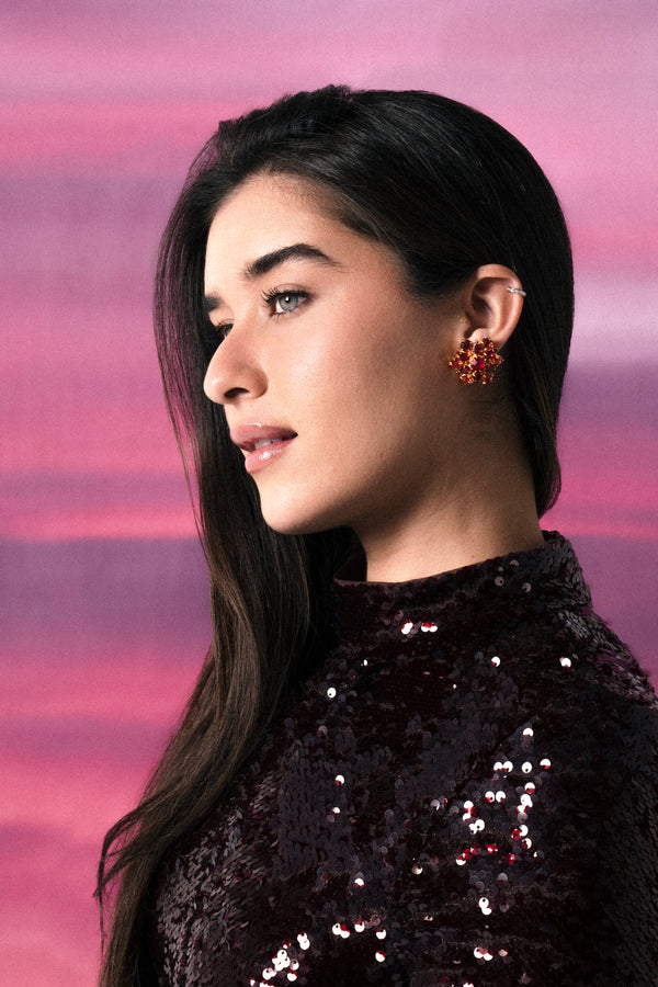 Red Bloom Stud Earrings