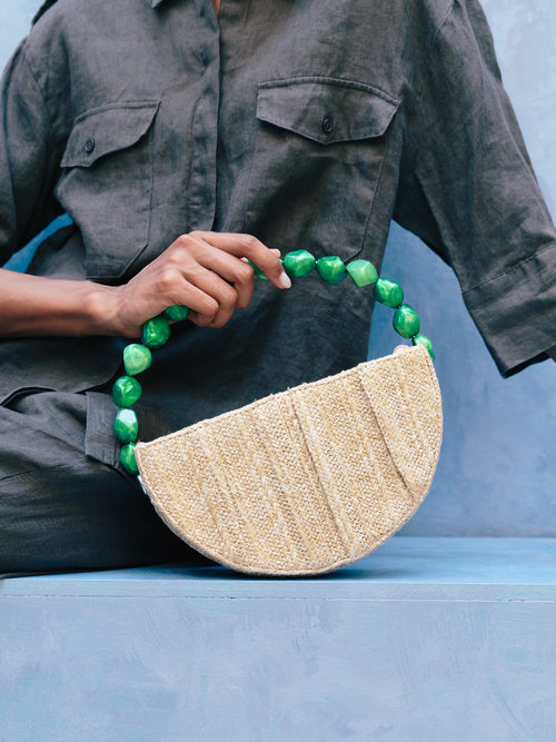 Luna Raffia Bag in Green